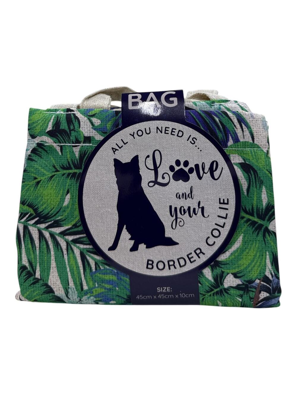 Lisa Pollock Tropical Leaf Print Tote Bag - Border Collie Design
